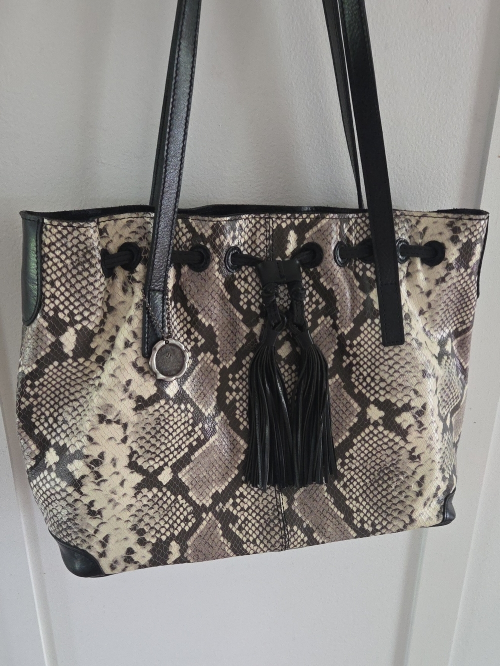 Patricia Nash Whitney Python Leather Drawstring Tote - Picture 2 of 9